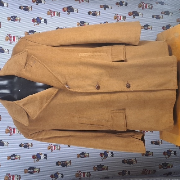 Vintage 70s JCPENNY corduroy blanket quilt lined tan & plaid 2XL long over coat - Picture 2 of 8